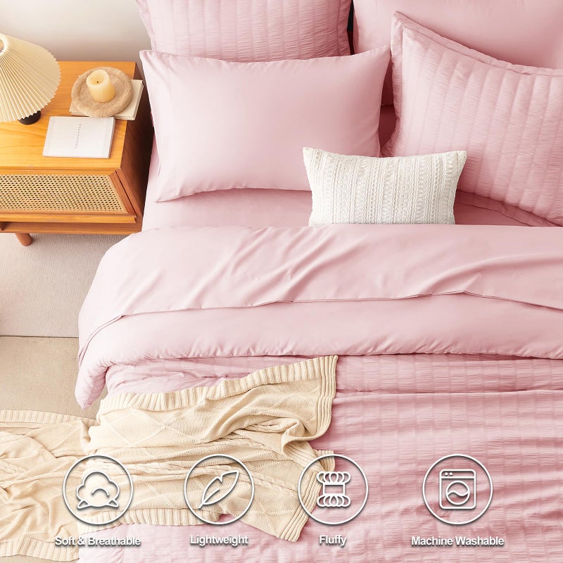 CozyLux مجموعات لحاف كاملة الحجم من CozyLux مع ملاءات من النسيج القطني 7 قطع سرير وردي في حقيبة طقم سرير ناعم فاخر مع لحاف بديل وملاءات وأغطية وسائد لجميع المواسم - Image 2